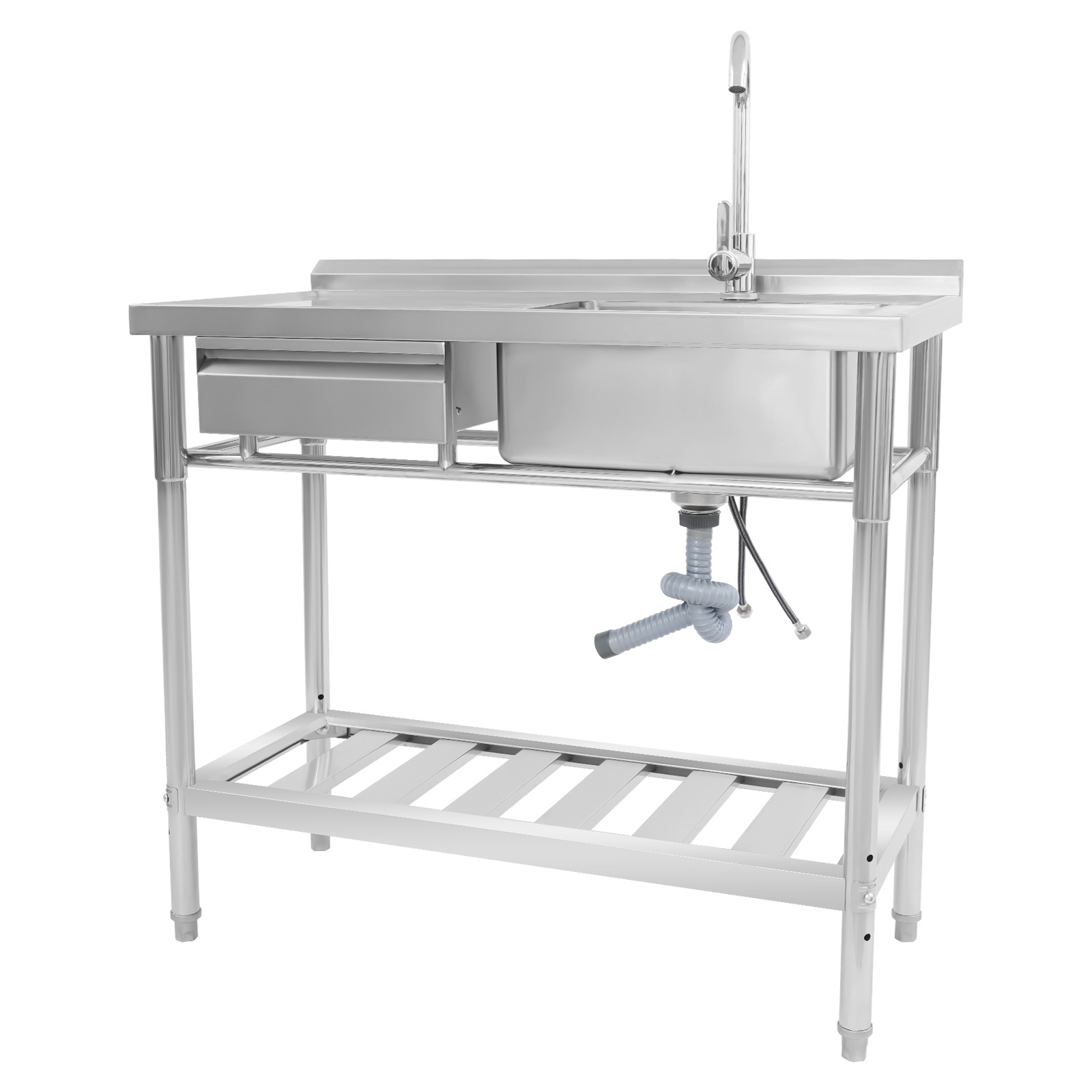 Kitchen Freestanding Stainless Steel Utility Sink w/ Cabinet Pull-Out Faucet