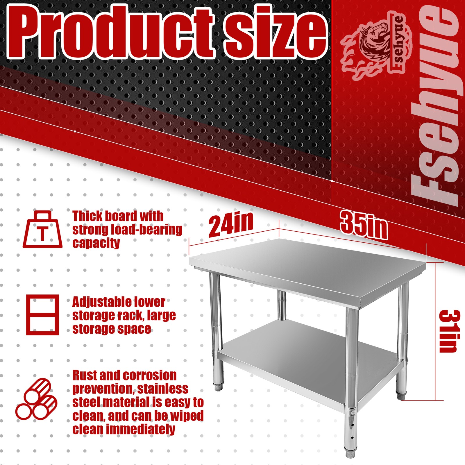 Commercial Kitchen Stainless Steel Prep & Metal Work Table 35.4×23.6×31.5″