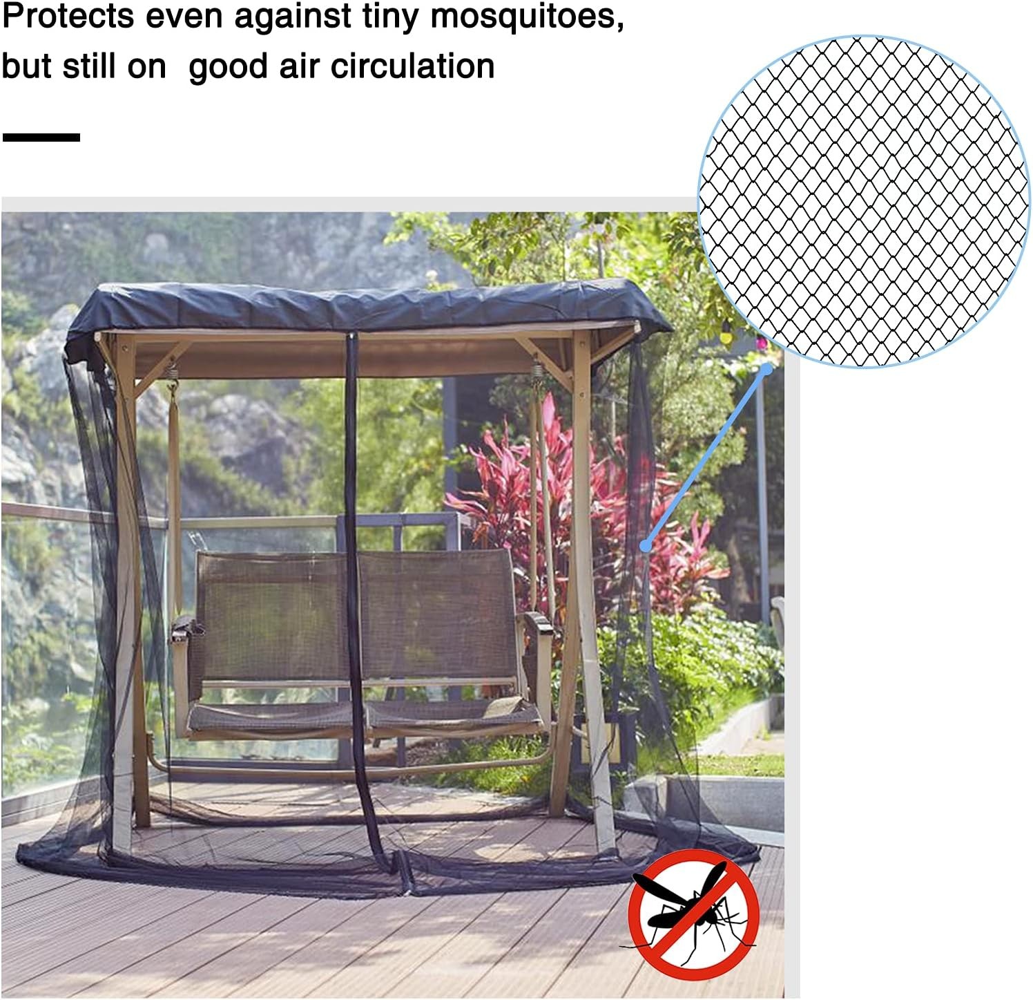 Patio Swing Mosquito Netting – Polyester Mesh Screen with Zipper Opening and