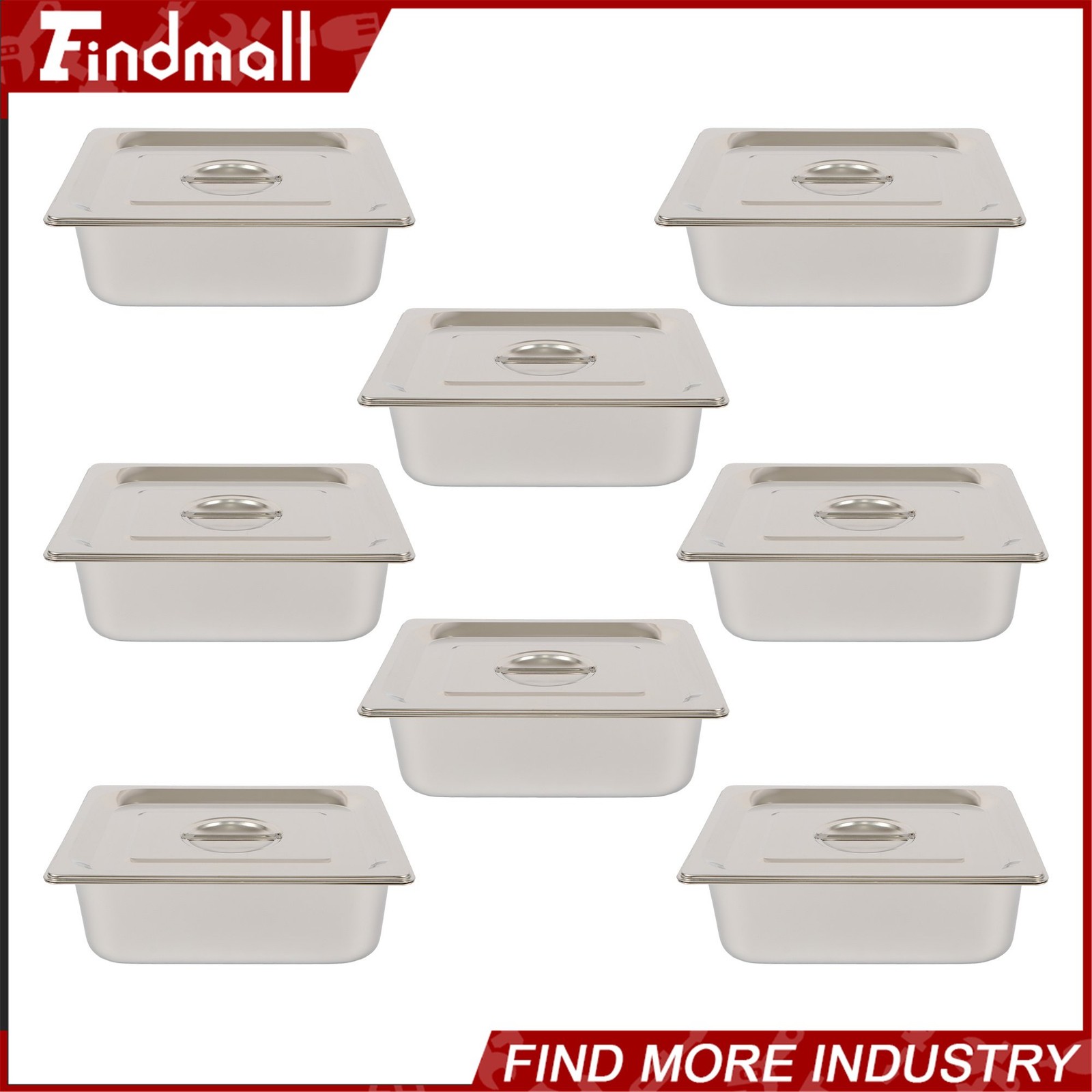 Findmall 8 Pack Set 4″ Deep 1/2 Size Steam Table Pans Hotel Prep Buffet Pan