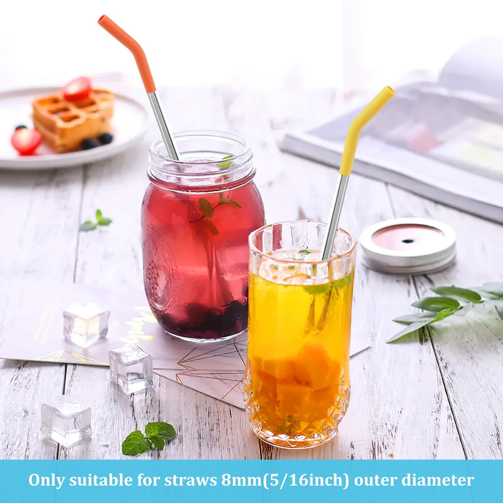 12PCS Silicone Straw Tips Multicolor small, black, orange, blue, yellow