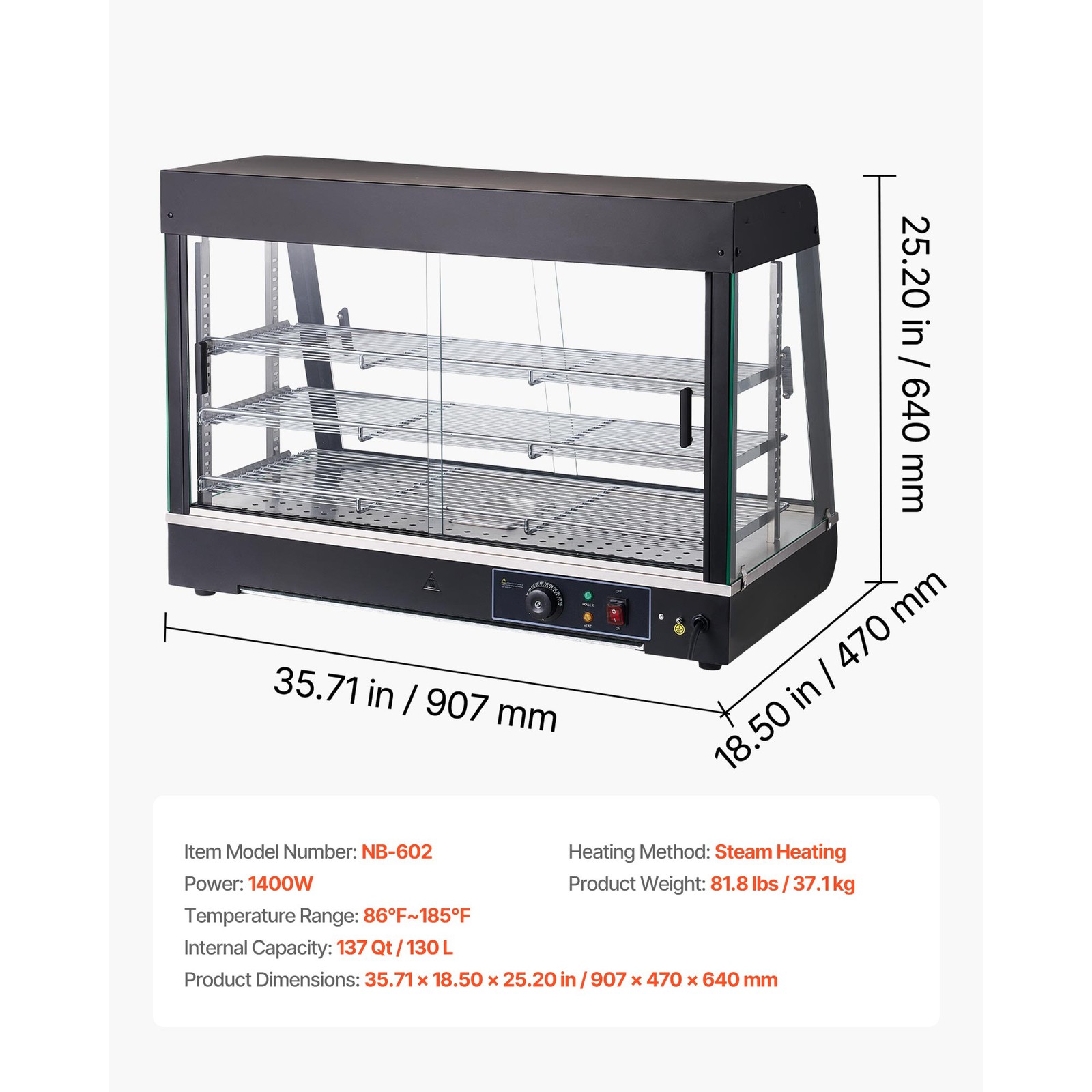 Uimoso 3-Tier 36″ Commercial Food Warmer Display Cabinet w/LED Light 137Qt/130L