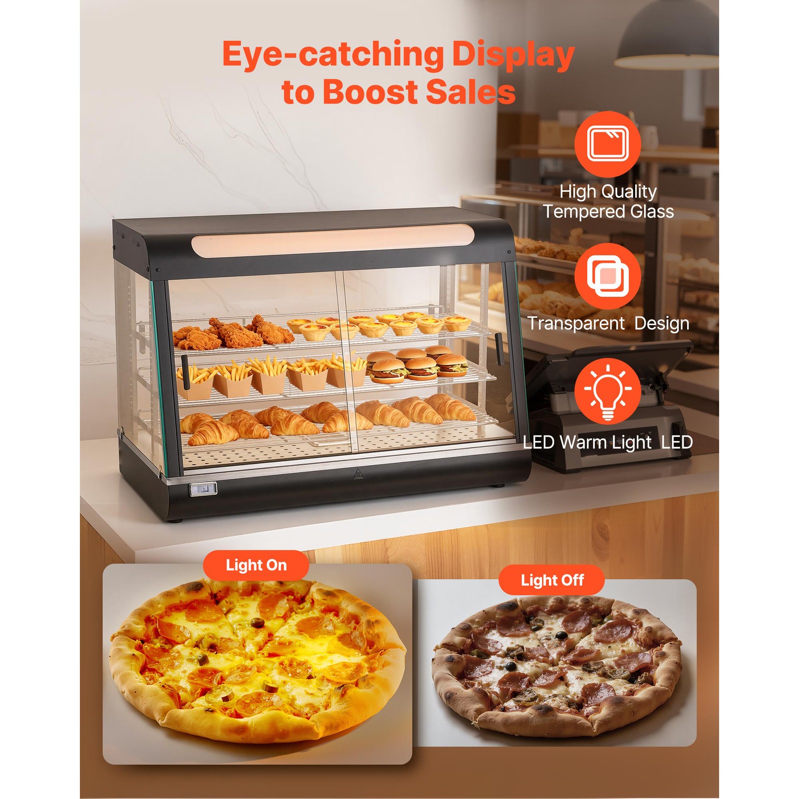 Uimoso 3-Tier 36″ Commercial Food Warmer Display Cabinet w/LED Light 137Qt/130L