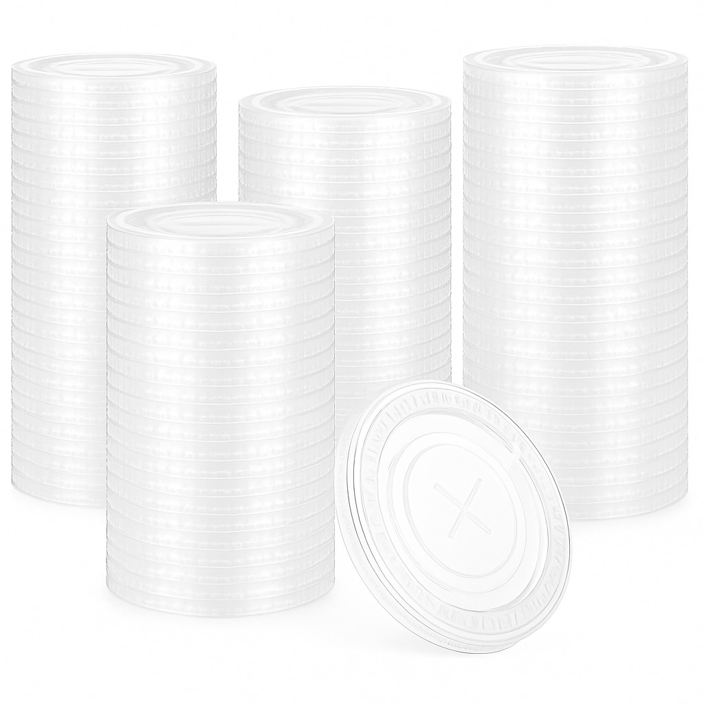 500 Clear Flat Lids with Straw Slot – Disposable PET Plastic Cup Lids