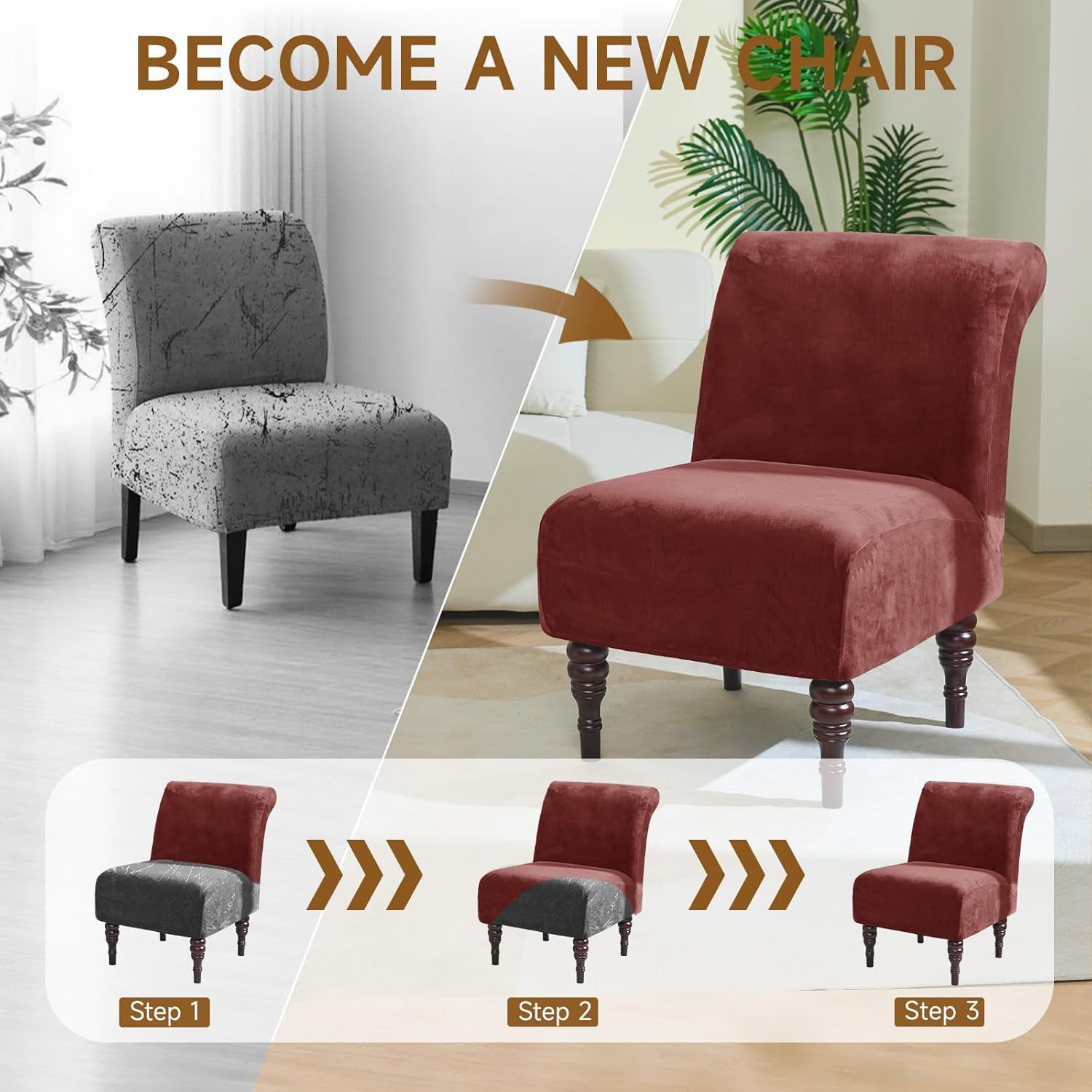 Velvet Armless Accent Chair Cover, Soft Stretch Accent Chair Slipcovers Without