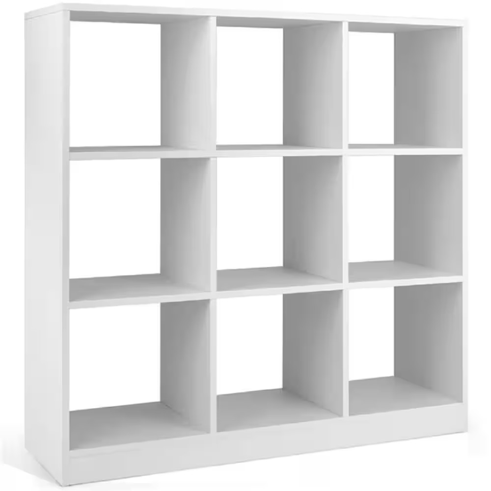 Kids Toy Storage Organizer 13 In. Wide White 9-Cube Kids Bookcase for Books Toys