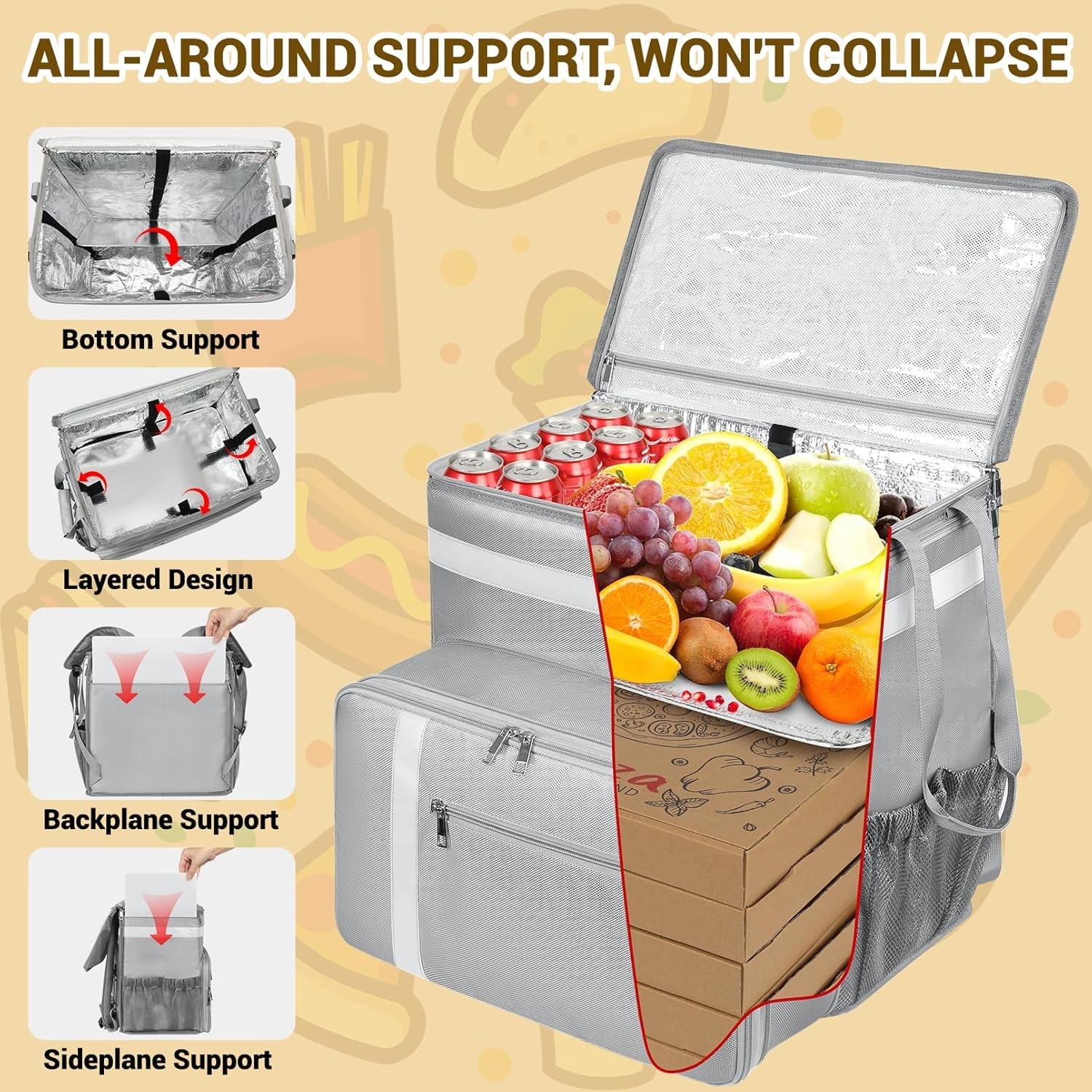Food Delivery Backpack, Expandable Insulated Pizza Bags for Delivery, Bike, L…