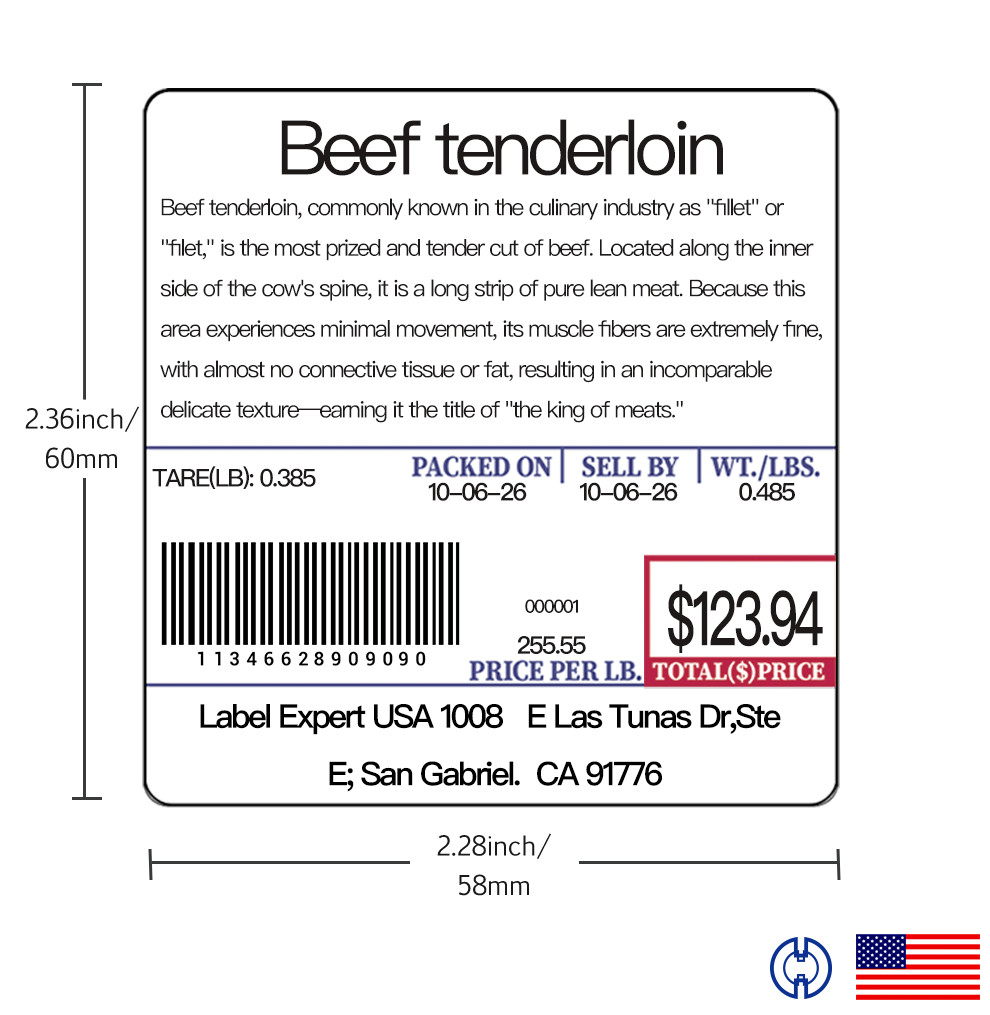 CAS LST-8020 Printing Scale Label, 58 x 60 mm, UPC/Ingredients x 36 Rolls Box
