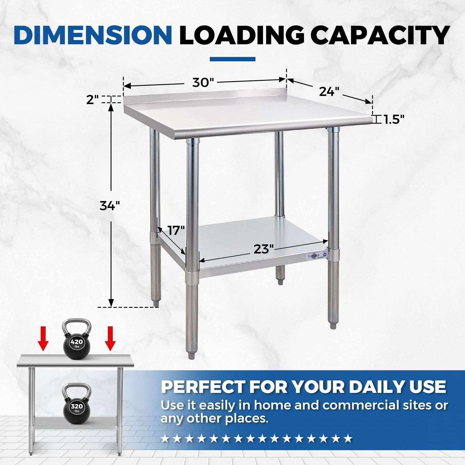 30×24 Inch Stainless Steel Prep Table with Backsplash & Undershelf – NSF Commerc
