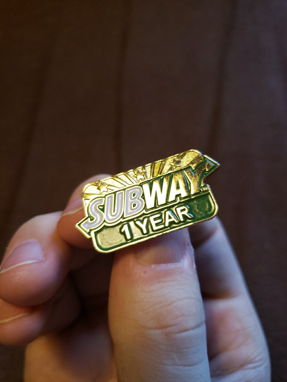 Subway Sandwich Restaurant Employee Service Award Pin 1 Year
