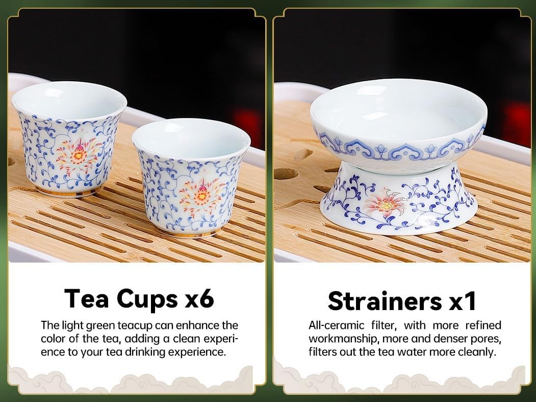 Japanese Tea Set Traditional with 6 Cups, Chinese Gongfu Tea Set for Adults,