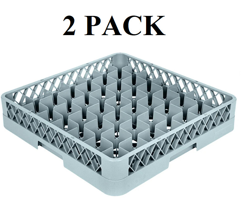 2 Pack Gray Full-Size 49-Compartment Commercial Glass Rack for Washing & Storage