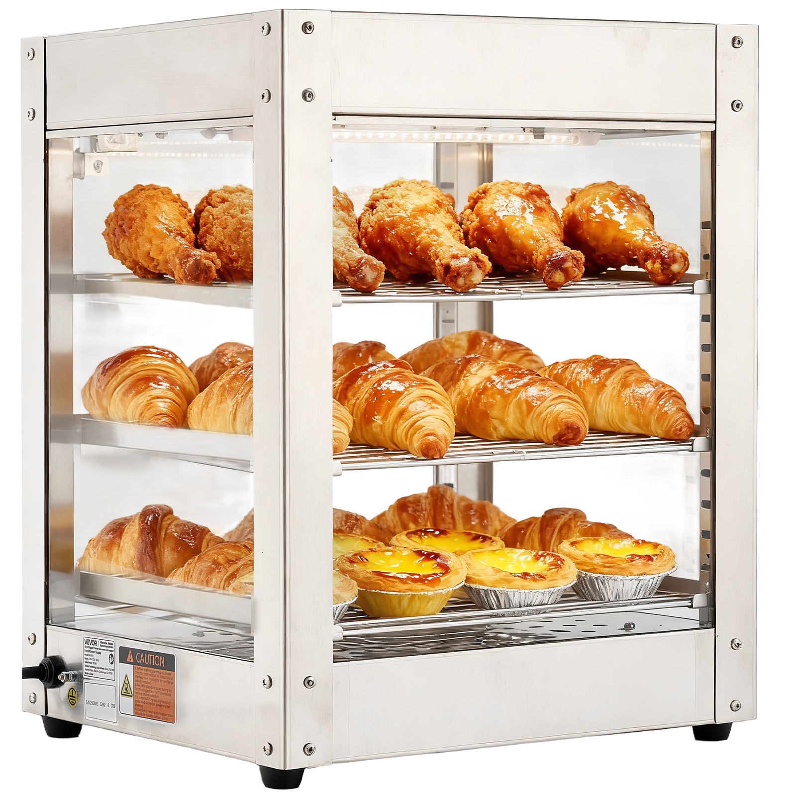 VEVOR 3-Tier Commercial Food Warmer Display Pizza Cabinet 34L with LED Light