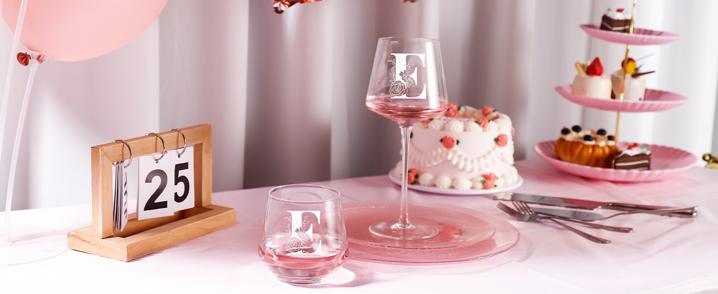 Personalized Wine Glass for Women, Stemless Monogram Wine Glass with A–Z Initial