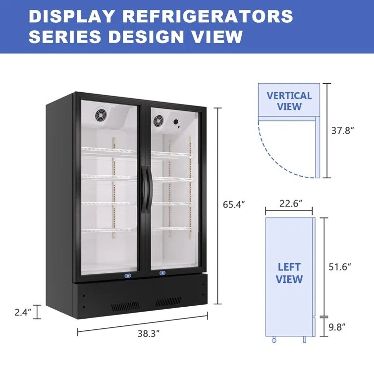 39″ Commercial 2 Glass Door Merchandiser Refrigerator Display Cooler NSF ETL NEW