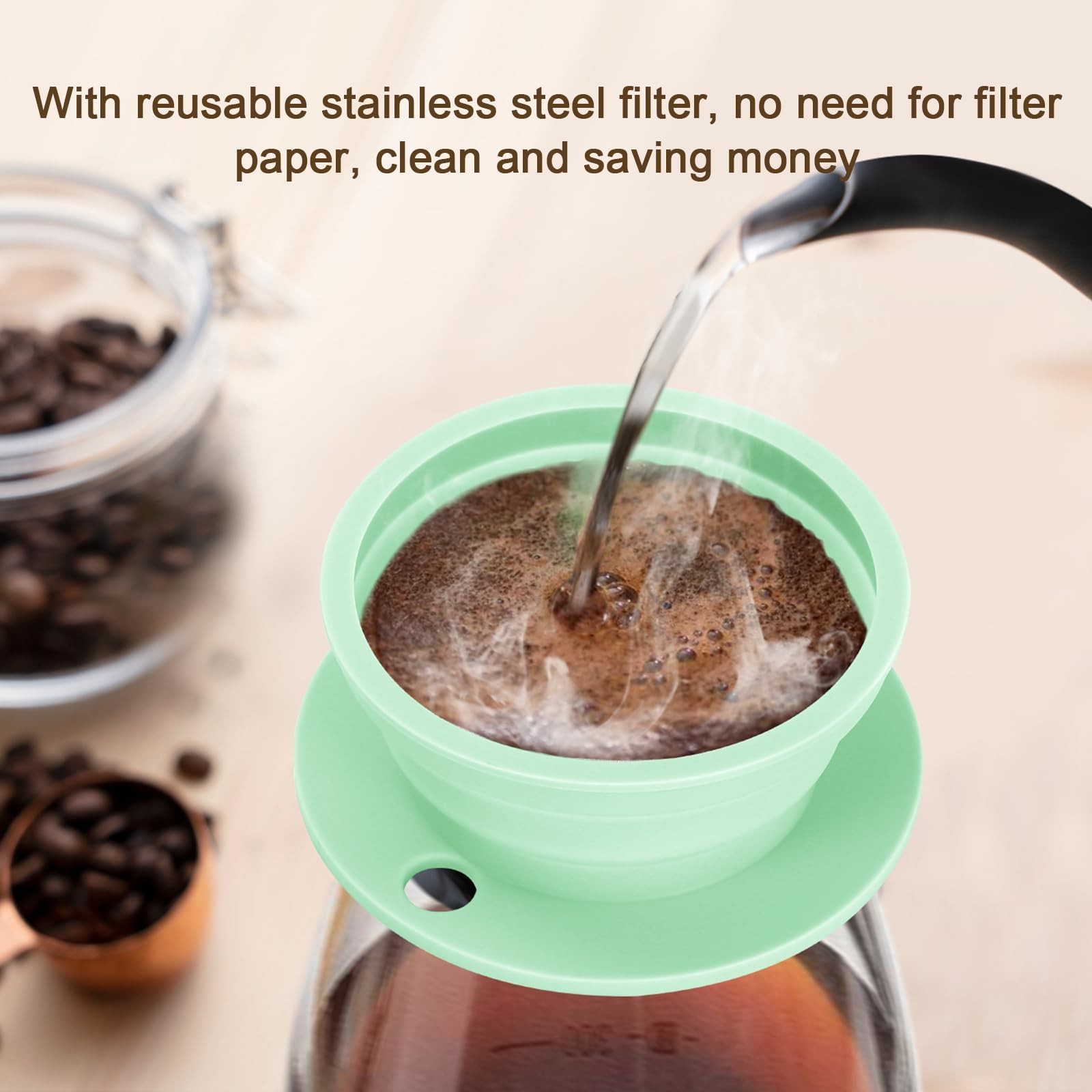 VVGCS Collapsible Travel Pour Over Coffee Maker Camping, Small, Green