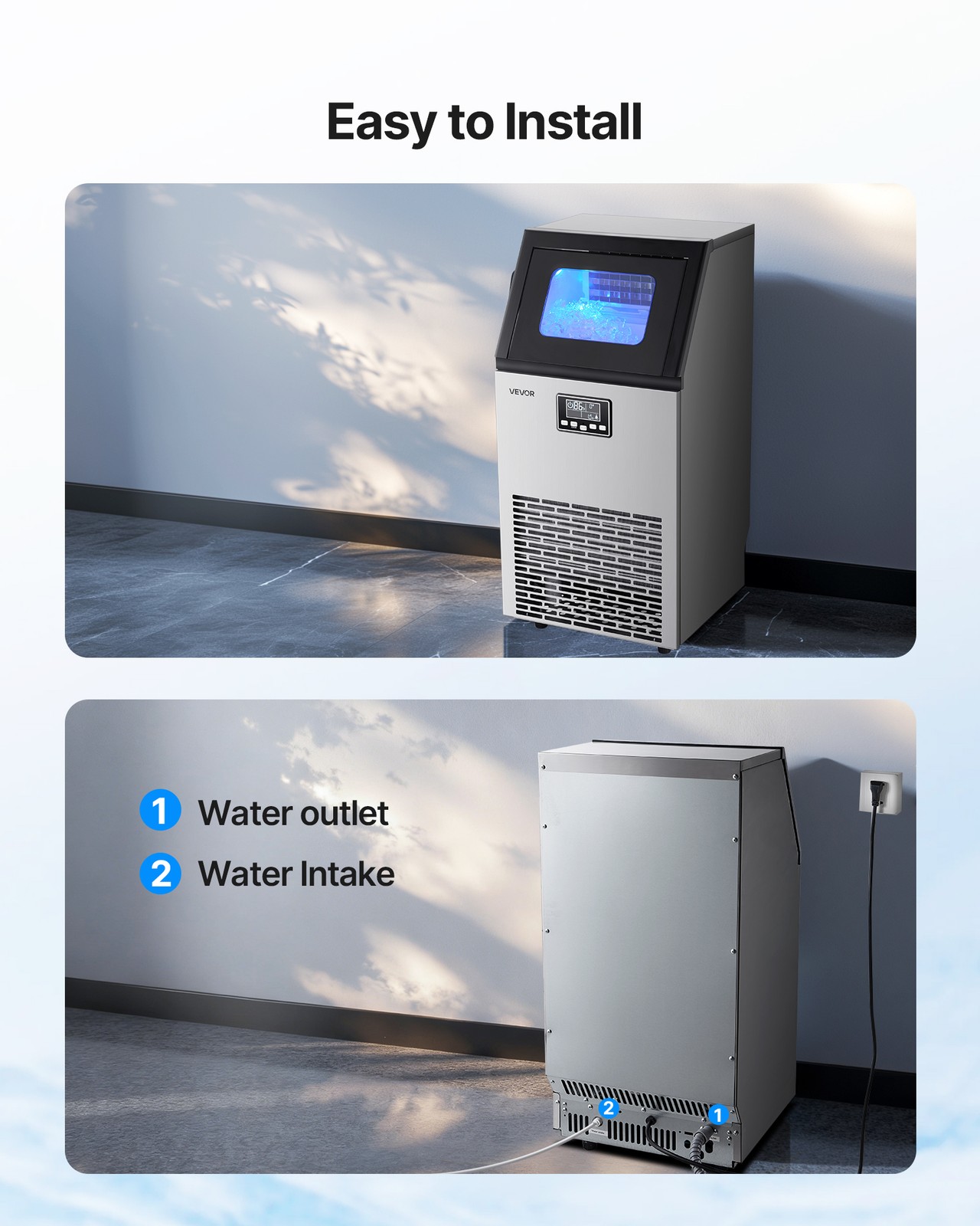 VEVOR Commercial Ice Maker 100lbs/24h Ice Machine 28Lbs Storage Bar Restaurant