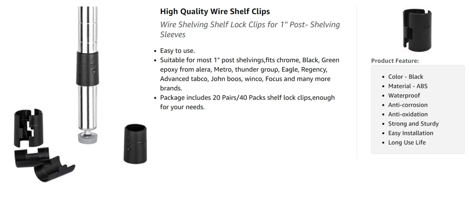 Wire Shelf Clips,40-Packs Wire Shelving Shelf Lock Clips for 1 in Post- Black ..