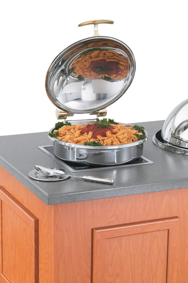 Vollrath 46121 6Qt Solid Top Induction Chafer w Brass Trim & Stainless Pan
