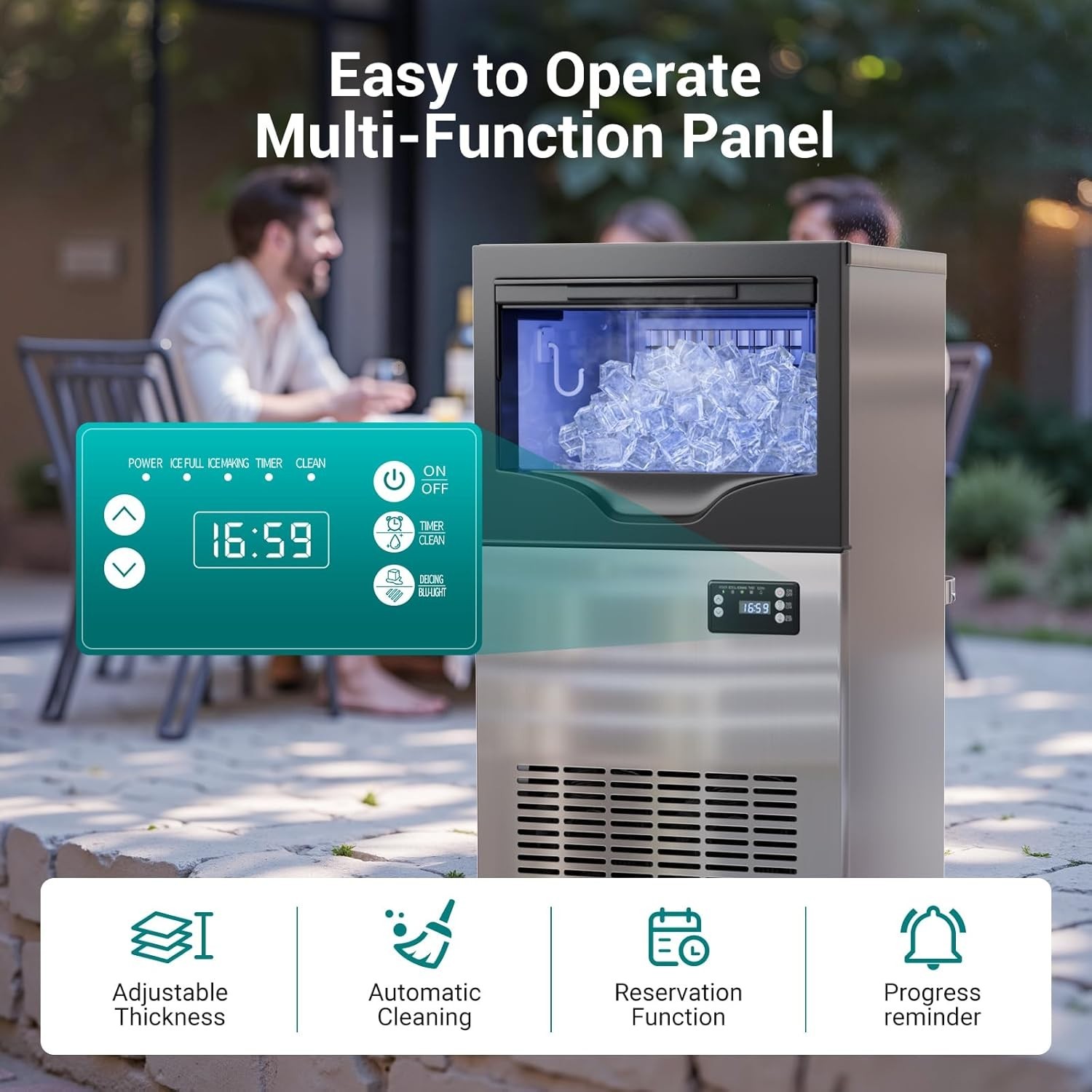 120LBS/24H Commercial Ice Maker Machine with 33lbs Storage & Auto Self-Cleaning