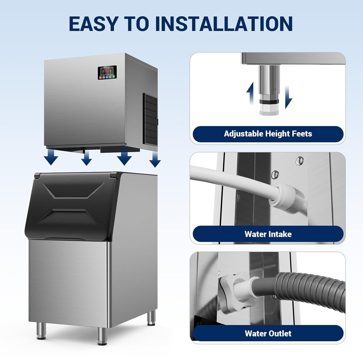 Commercial Ice Machine 550 LBS/24H, 360 LBS Storage, 132 Ice Cubes Auto Cleaning