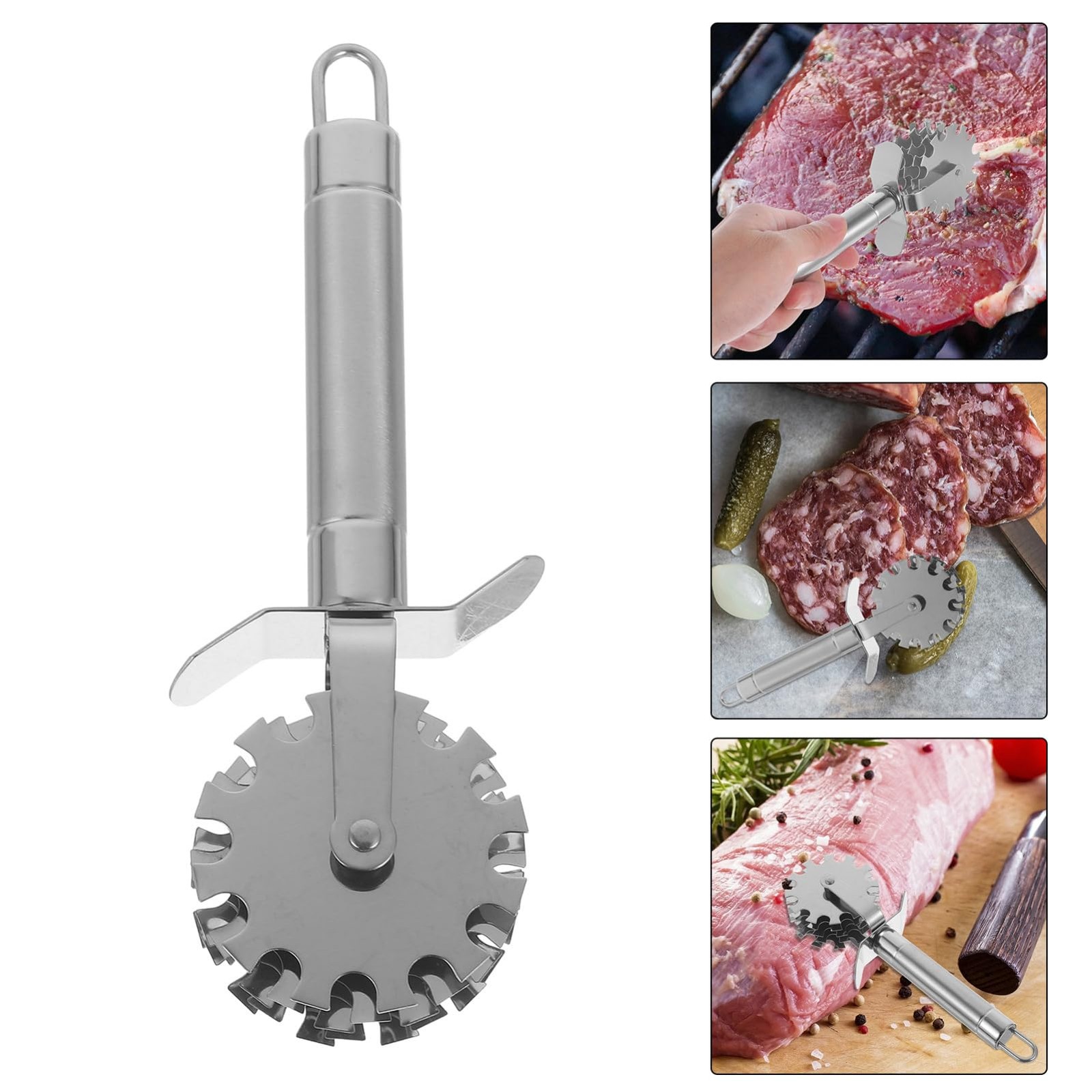 STOBAZA 5 Wheel Meat Tenderizer Roller Stainless 19.30X7.20X4.00CM, Silver