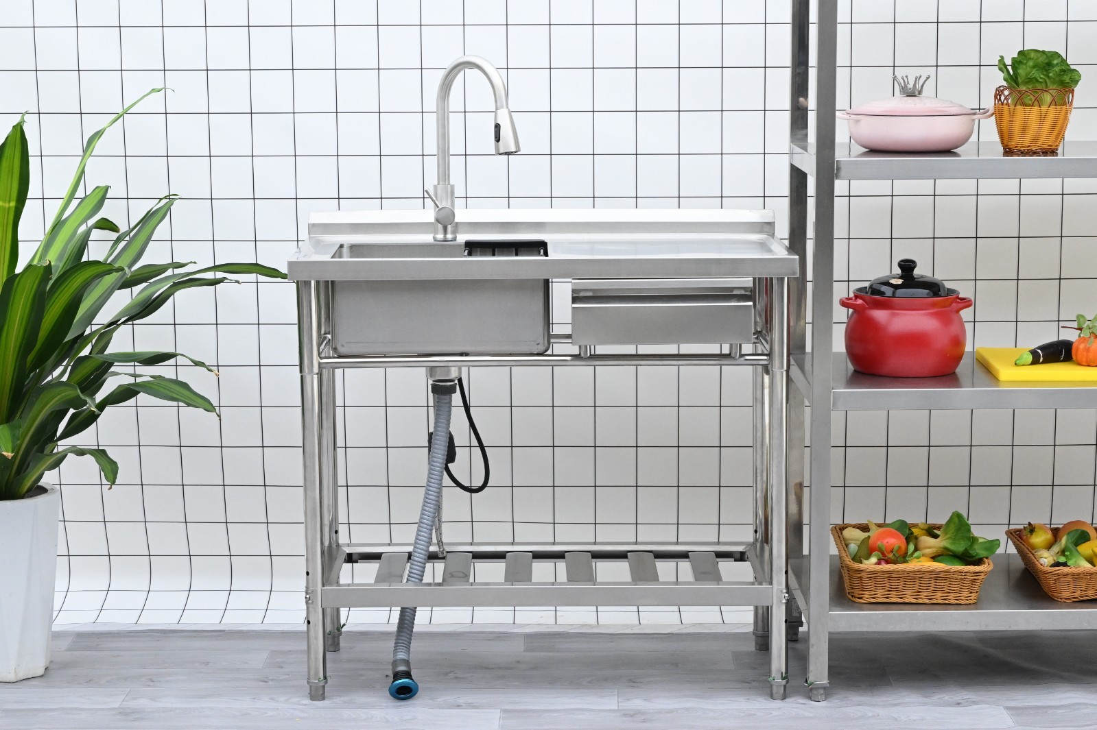 Stainless Steel Kitchen Utility Sink 39″ Free Standing Watersink with a drawer