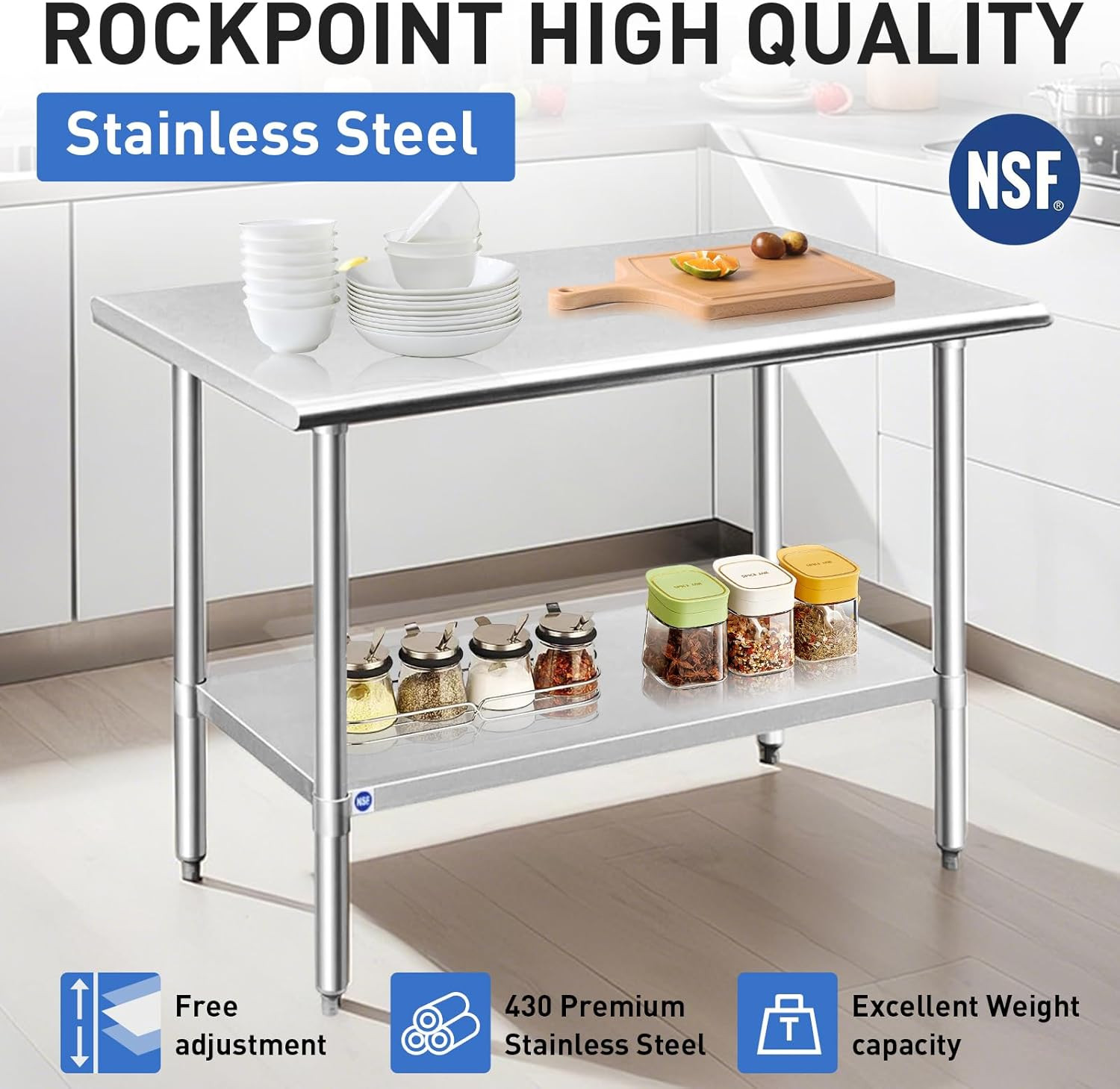 Stainless Steel Table for Prep & Work 24X36 Inches, NSF Metal Commercial Kitchen