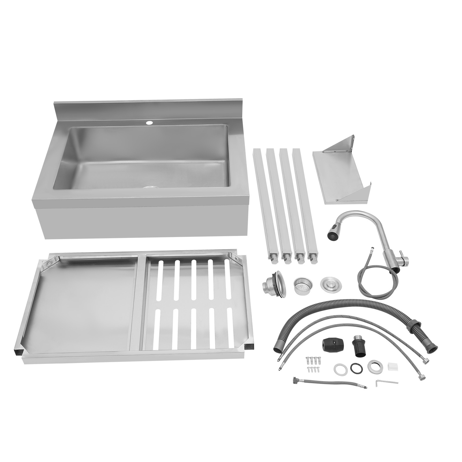 Single Bowl Kitchen Sink Stainless Steel Sink Commercial Sink w/Pull-out Faucet