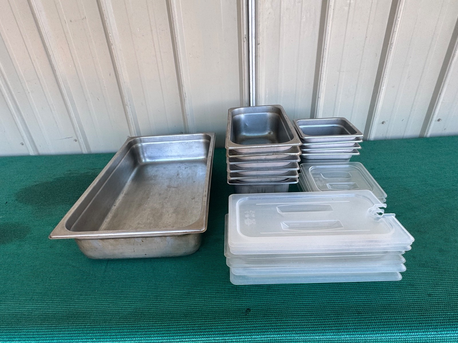 Lot of 11 Stainless Steel 4 inch Deep Steam Table Pans with Lids