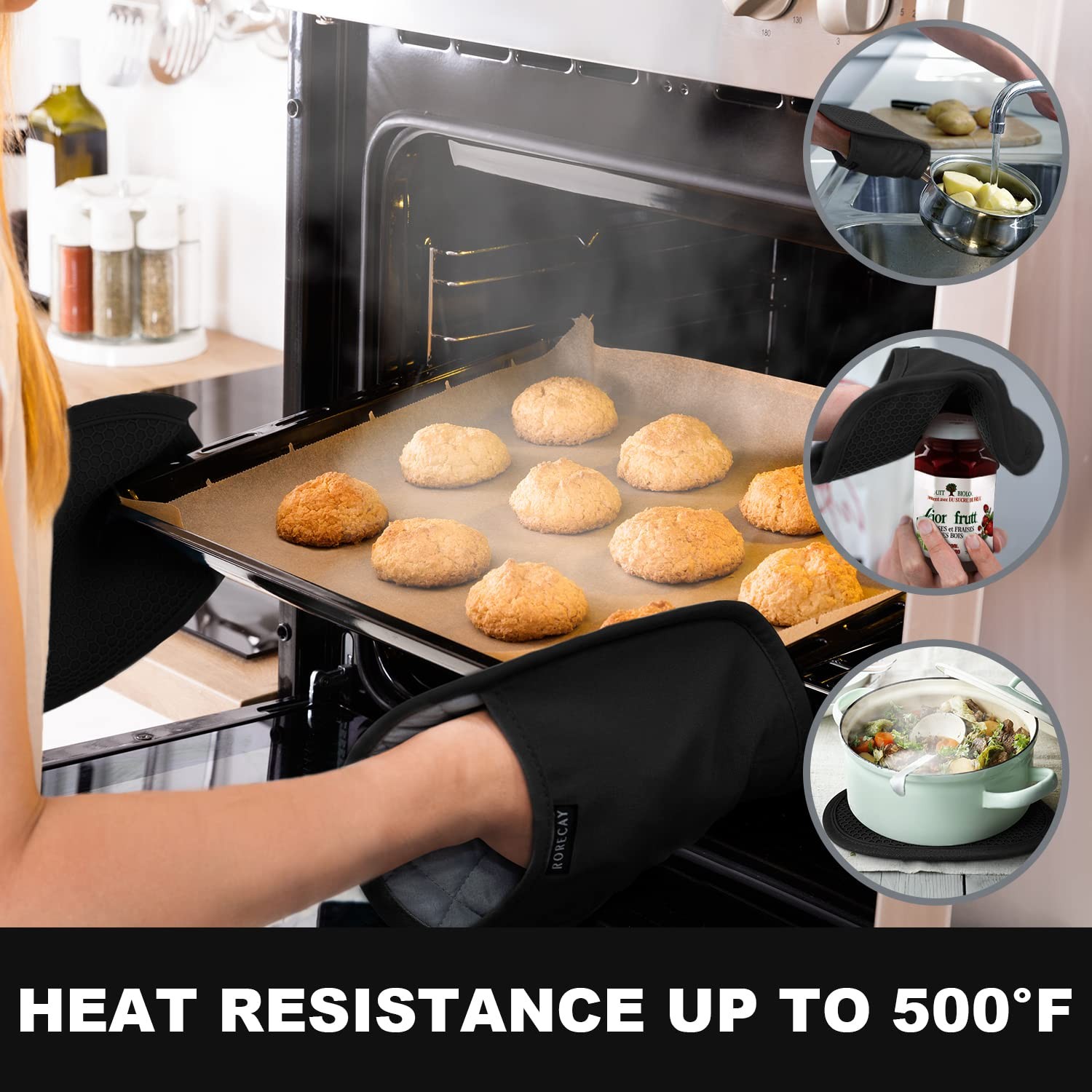 2-Pack Silicone Pot Holders for Kitchen Heat Resistant 9.8″L x 7.6″W, Black