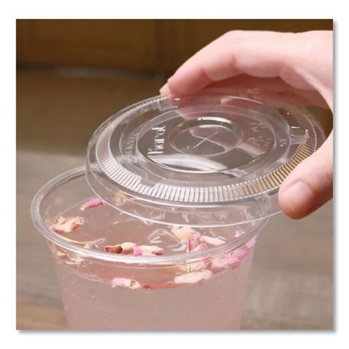 Karat PET Lids, Flat with Straw Slot, Fits 12-24 oz Cups, Plastic, 1,000/CT