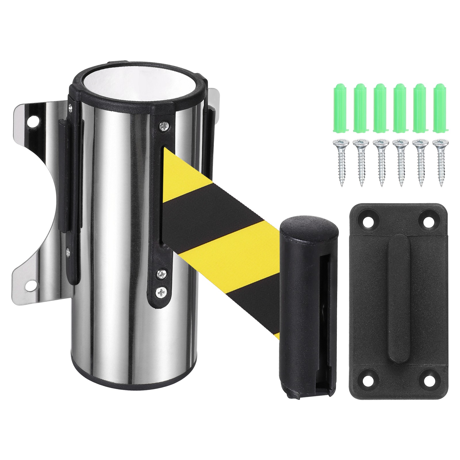 16.4 Foot Fixed Wall Mount Retractable Belt Barrier Set, Yellow / Black