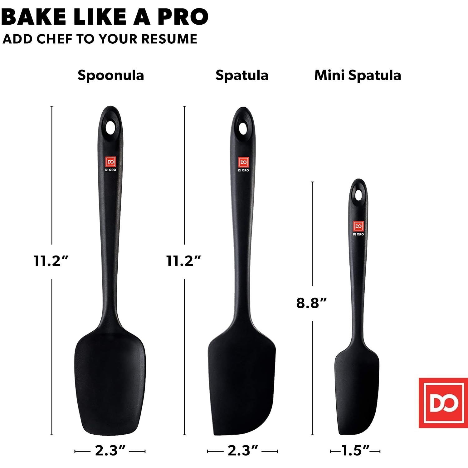 DI ORO Silicone Spatula Set – Rubber Kitchen Spatulas for 3 piece, Black