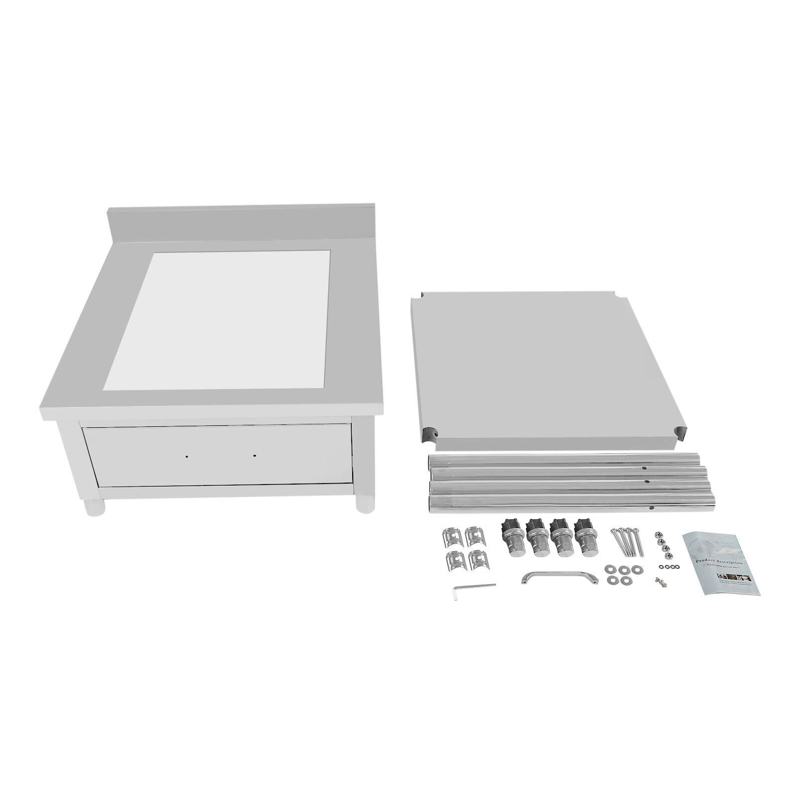 2 Layers Stainless Steel 24″x24″ Kitchen Work Table Food Prep Table With Drawer