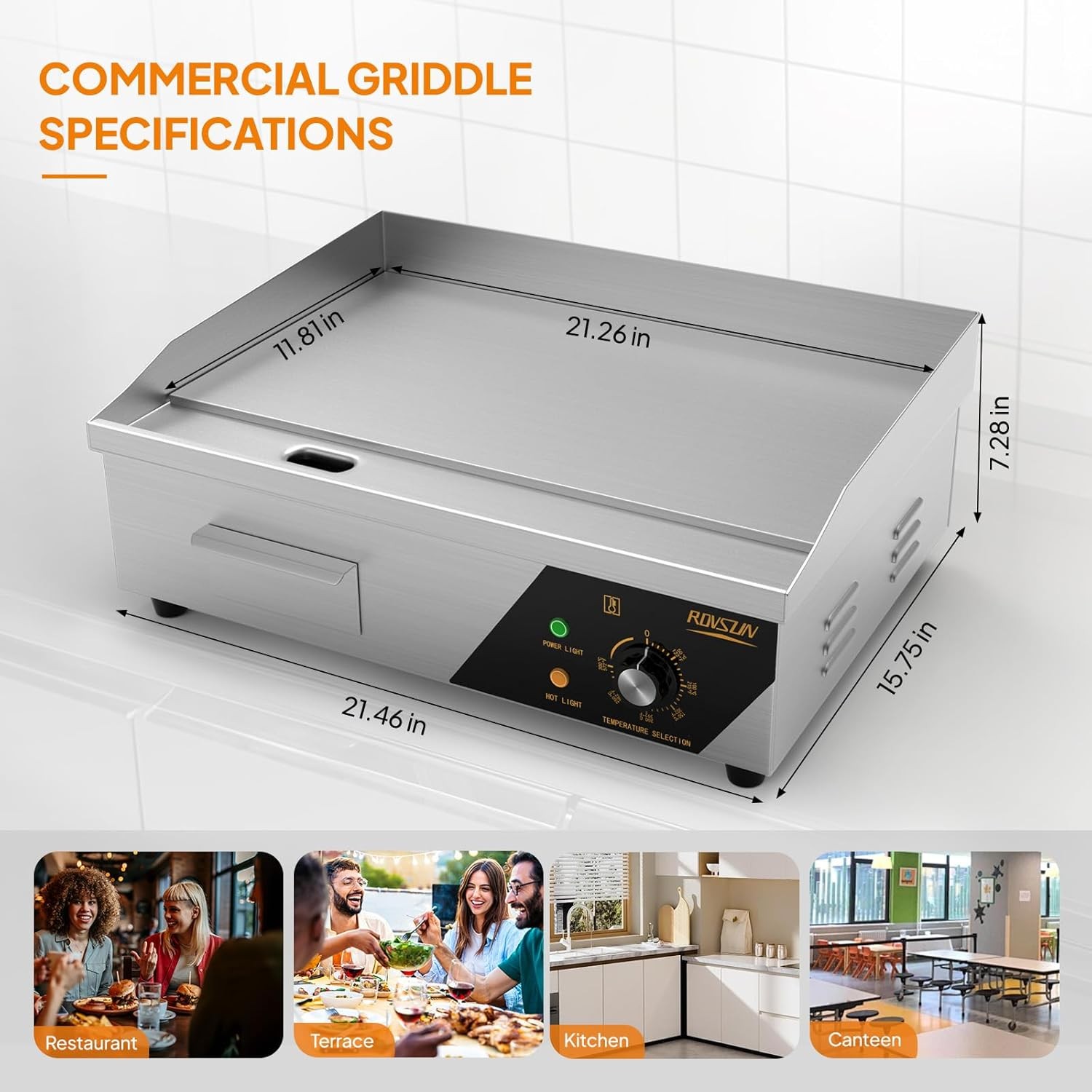 22″ Commercial Electric Griddle Countertop Griddle Flat Top 1600W Restaurant