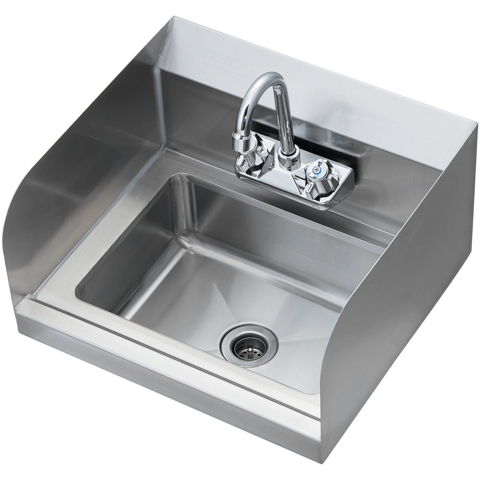 17×12.8in Stainless Steel Hand Wash Sink Wall Mount with Splashguard Complete