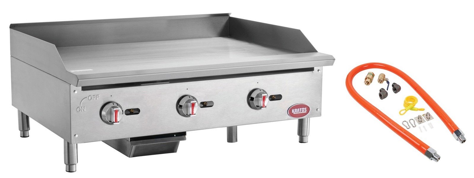 Kratos Commercial 36″W Griddle with Three Burners and Gas Hose Kit Included,