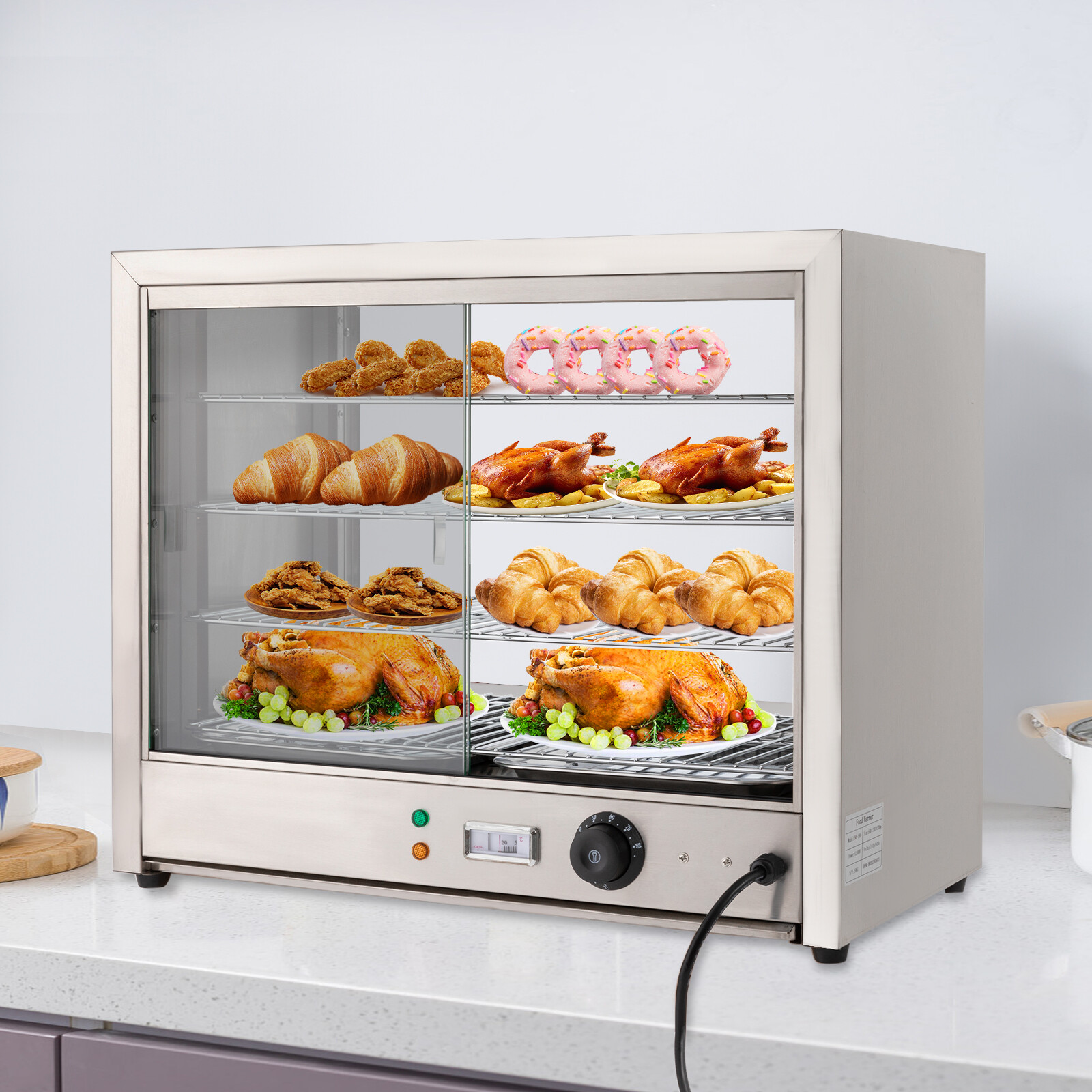 4-Tier Commercial Food Warmer Display Case Countertop Pie Pizza Cabinet 800W