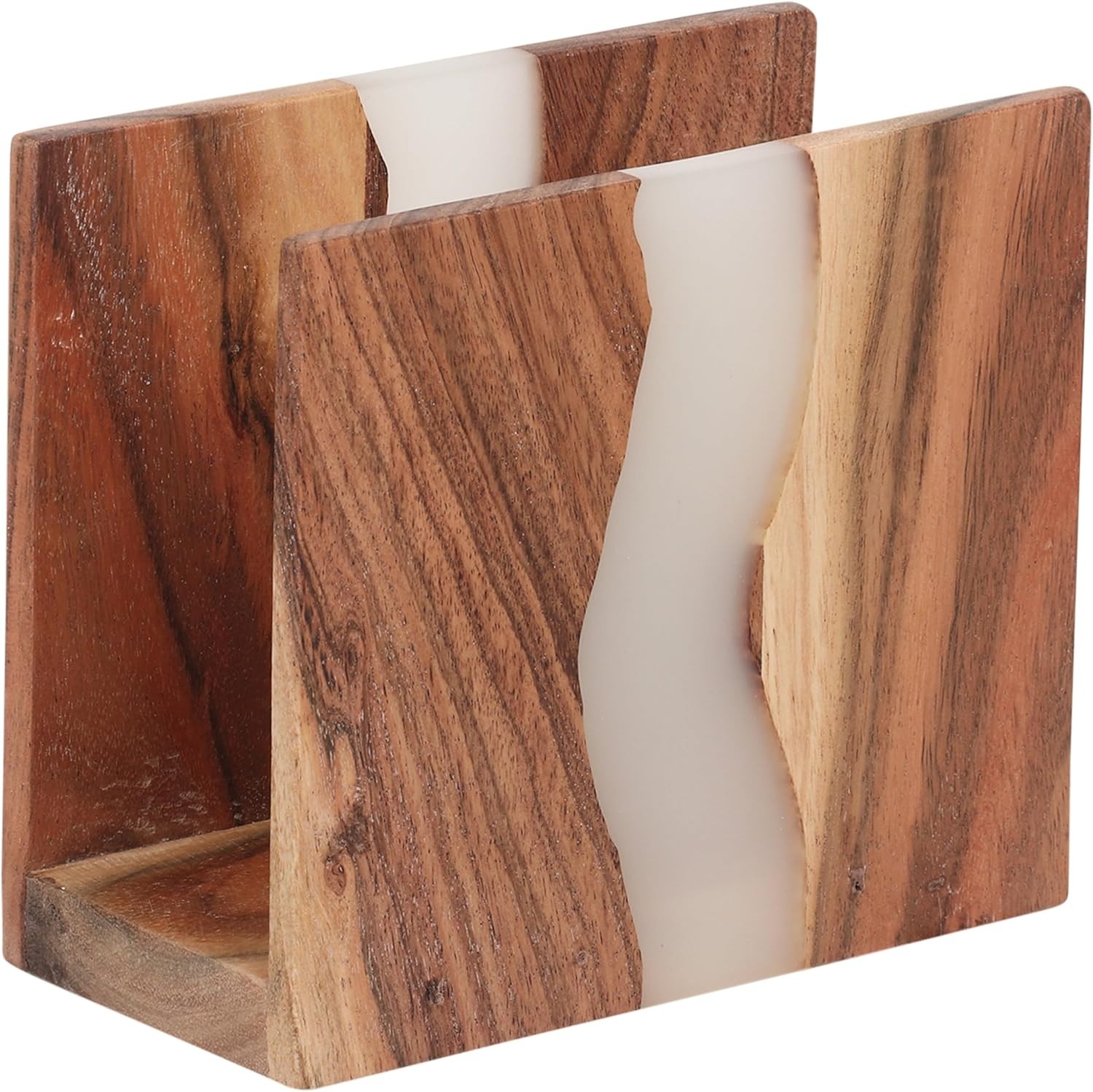 Acacia wood & Transparent Epoxy resin Napkin holder for table, Rustic farmhouse