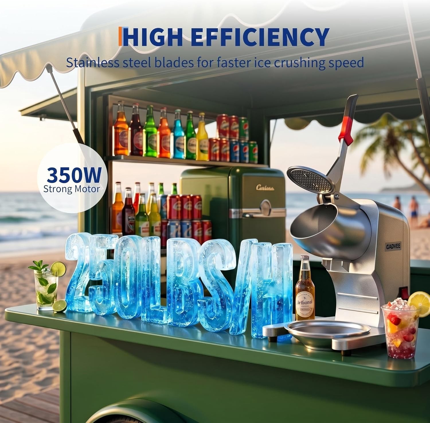Commercial 250LBS/H Shaved Ice Machine Ice Crusher 2000RPM Snow Cone Machine