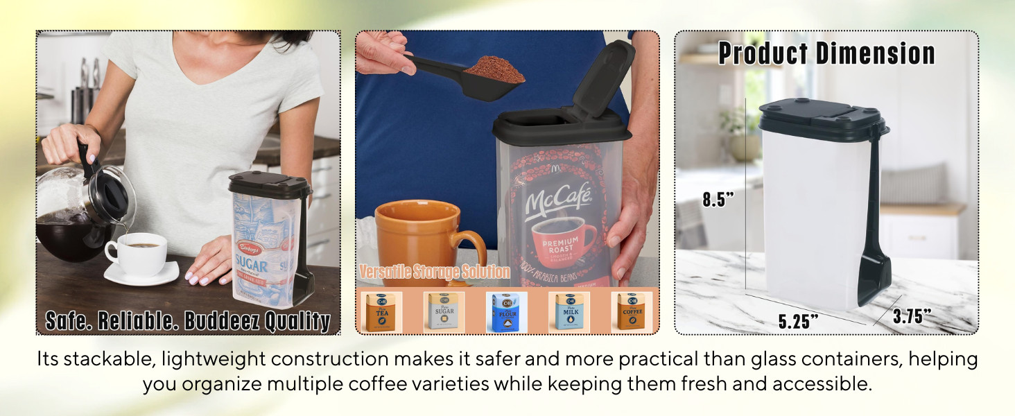 Coffee Bean Storage Container – Canister With Spoon, Suitable for Whole Beans &