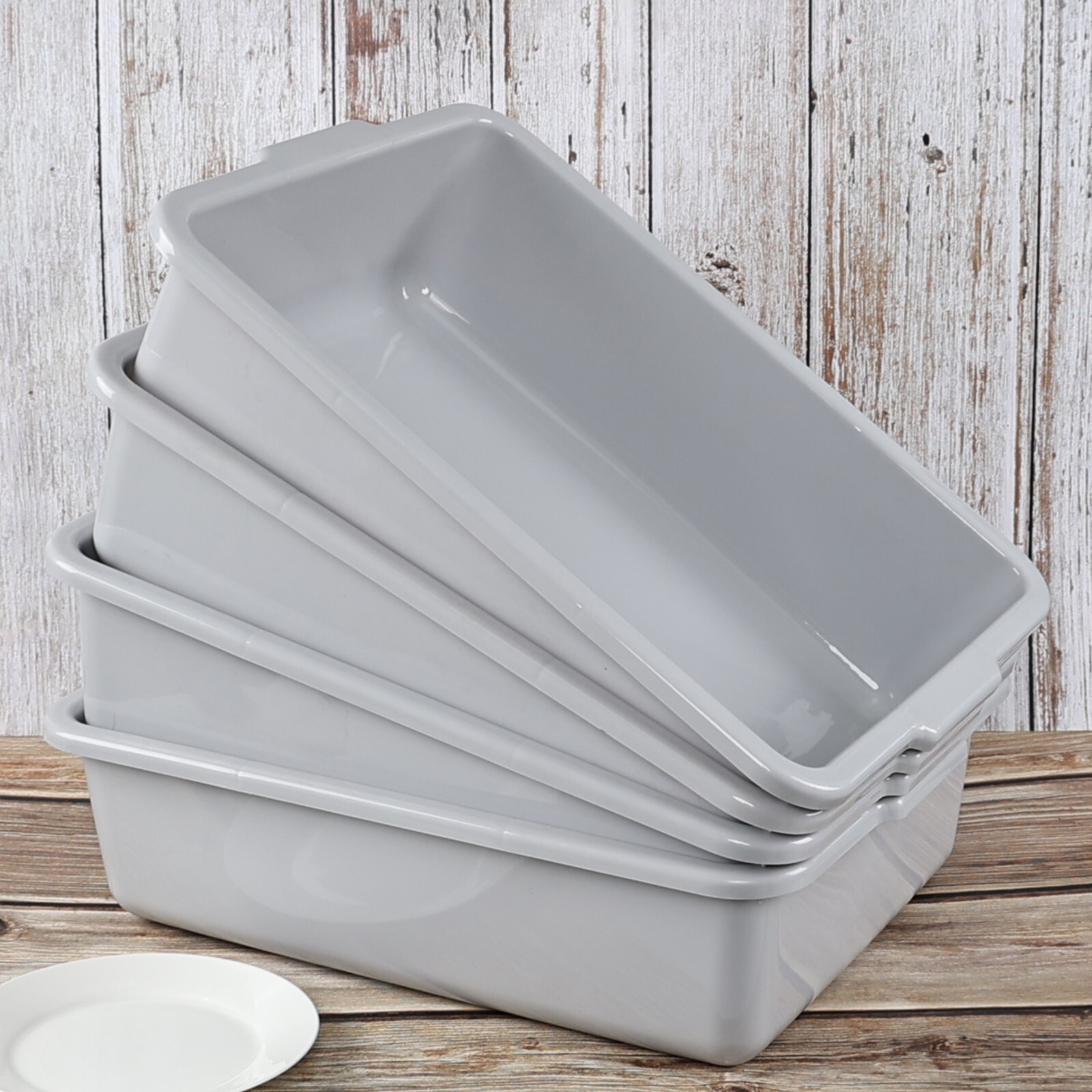 4 PACK 22 L Plastic Commercial Bus Tubs, Utility Bus Box, Gray