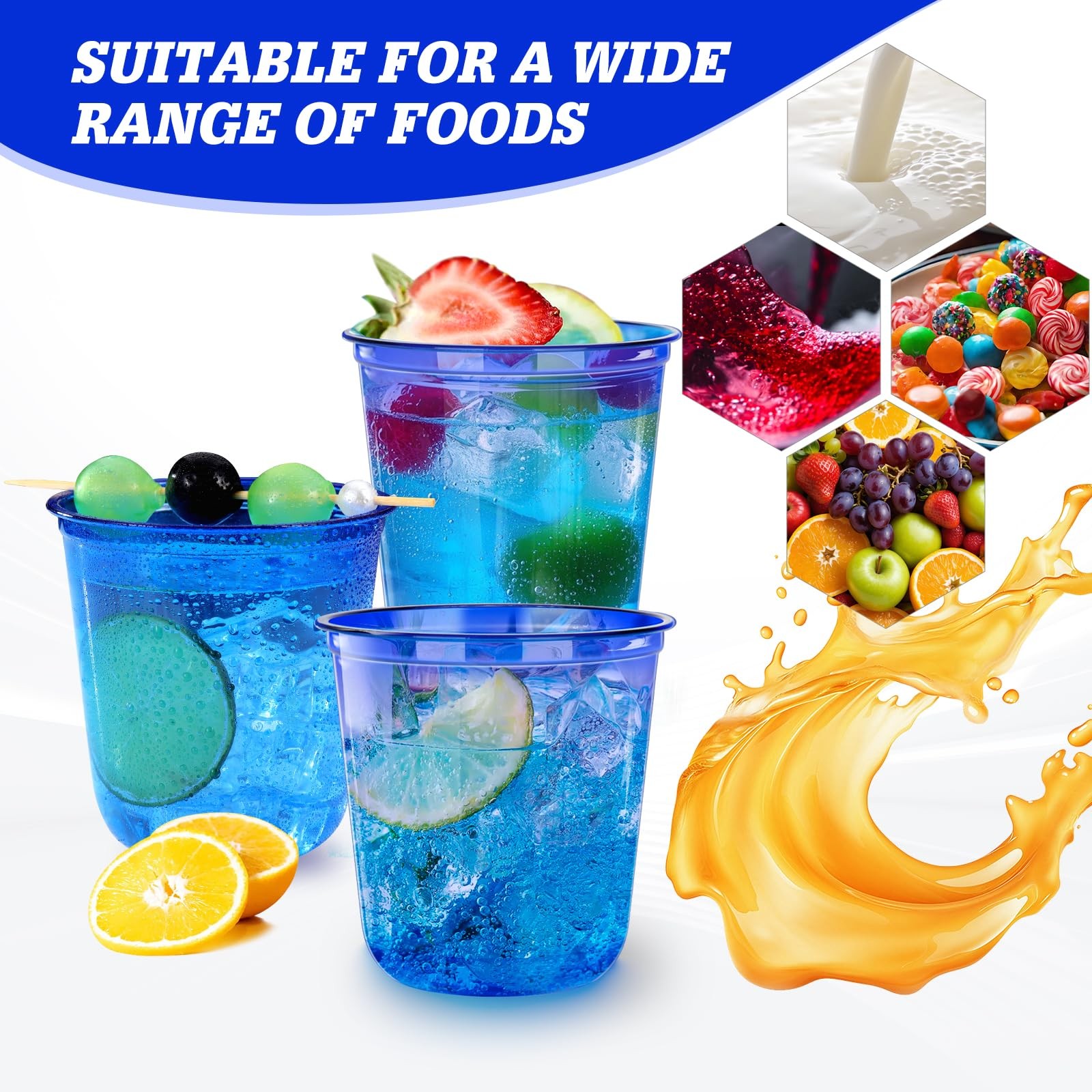 50 Pcs Blue Plastic Cups, 12oz Disposable Stemless Wine Glasses for Cocktail …