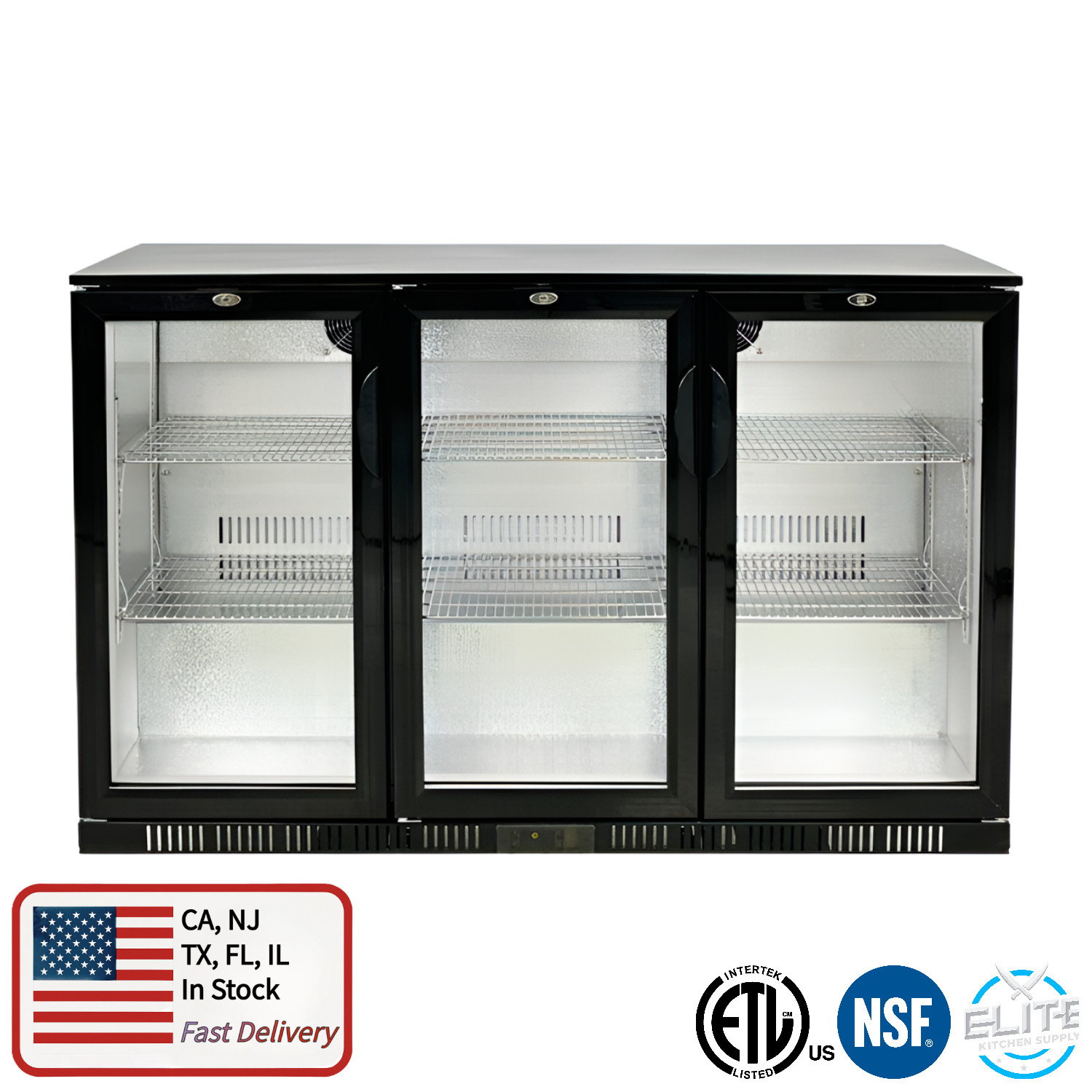 NSF 55″ 3 Door Back Bar Cooler Counter Height Beer Refrigerator with LED