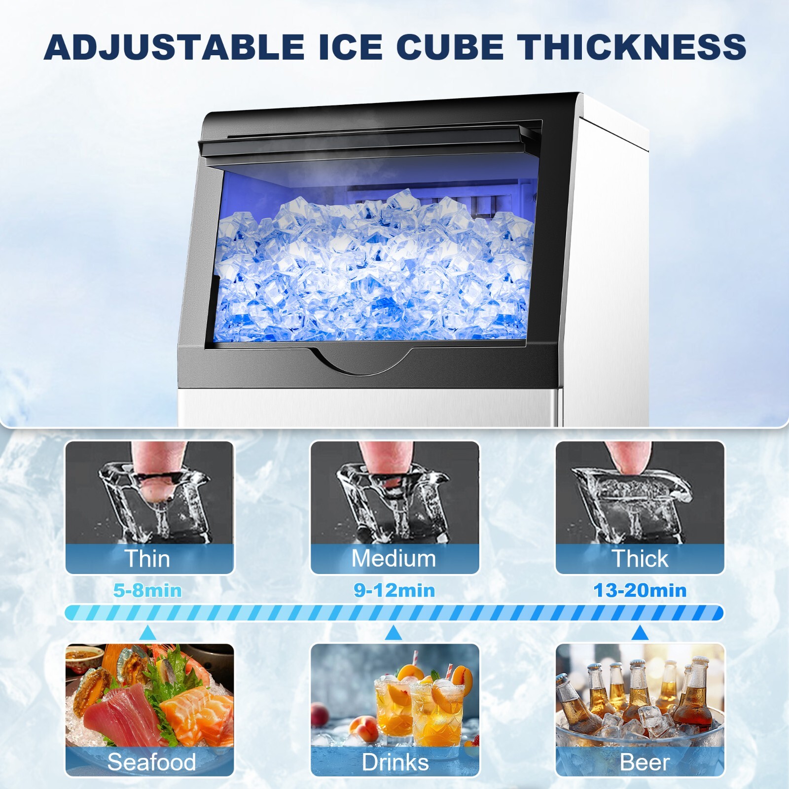 Commercial Ice Maker 110lbs Stainless Steel Built-in Cube Machine Bar Restaurant