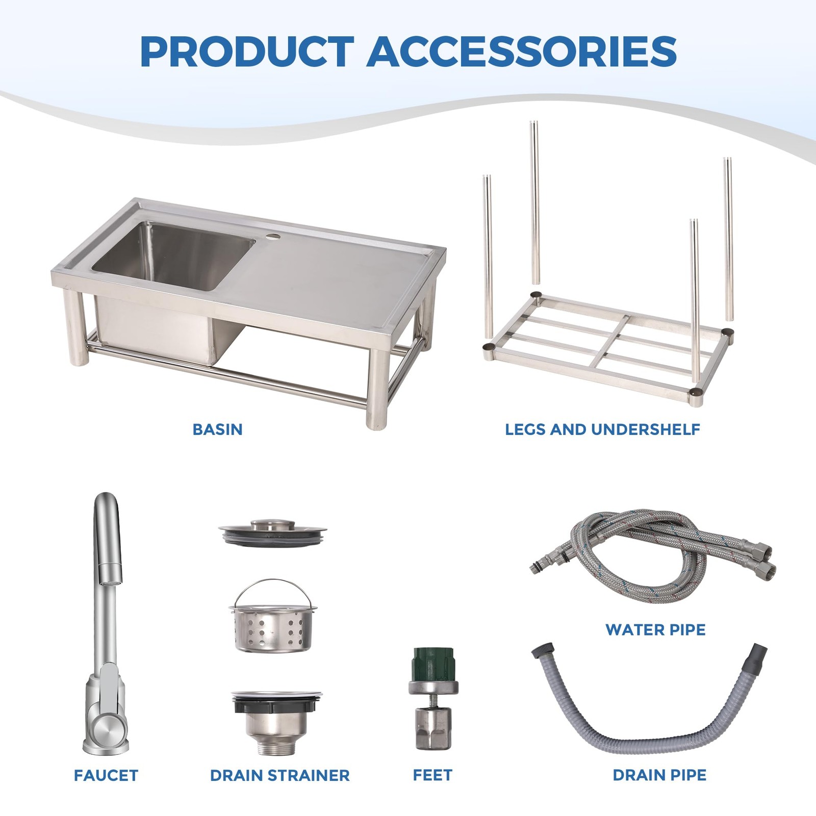 Stainless Steel Utility Sink 30″x16″x30″ Single Bowl Sink with Faucet Kitchen