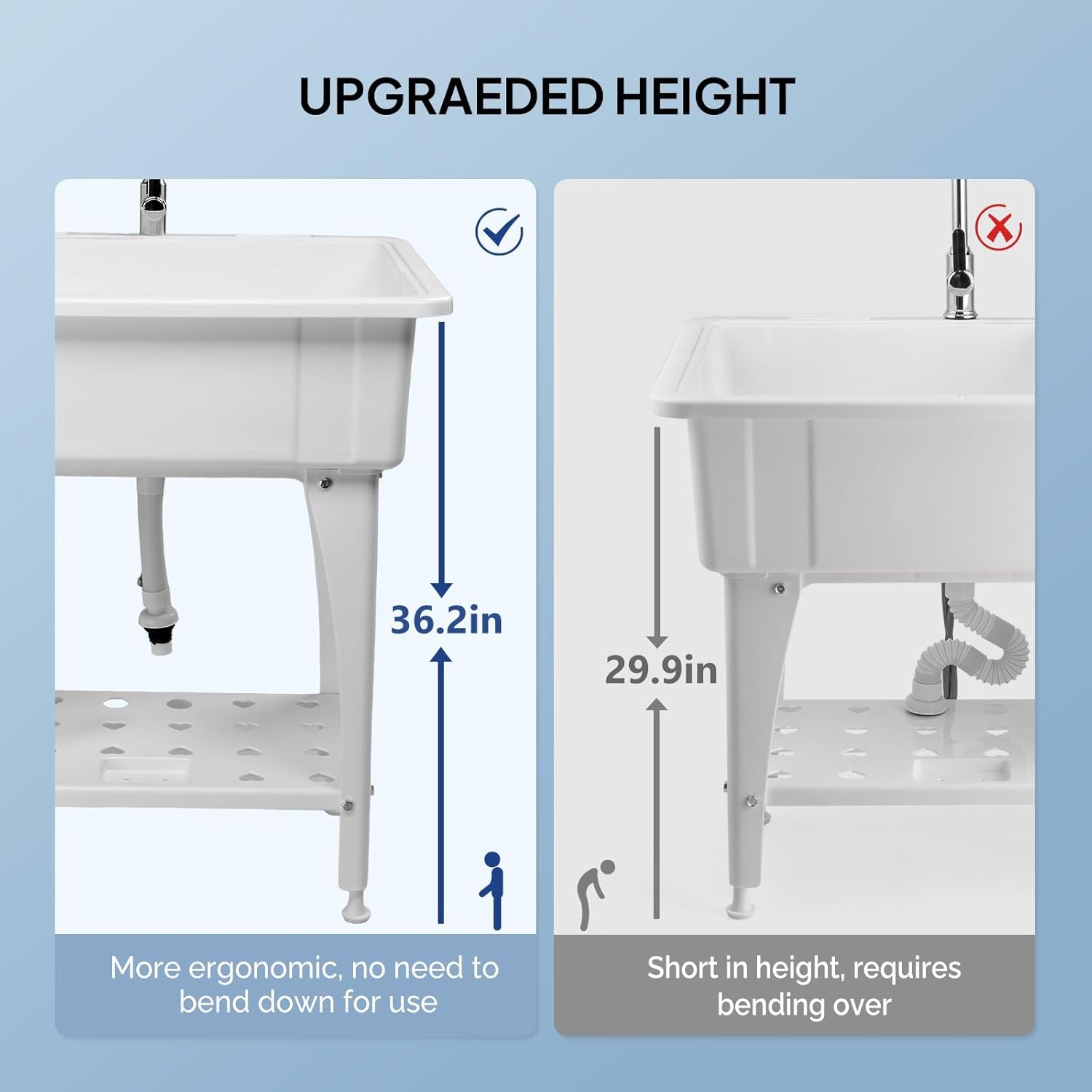 Large Utility Sink with Removable Drainboard and Storage Shelf for Pet Bathing