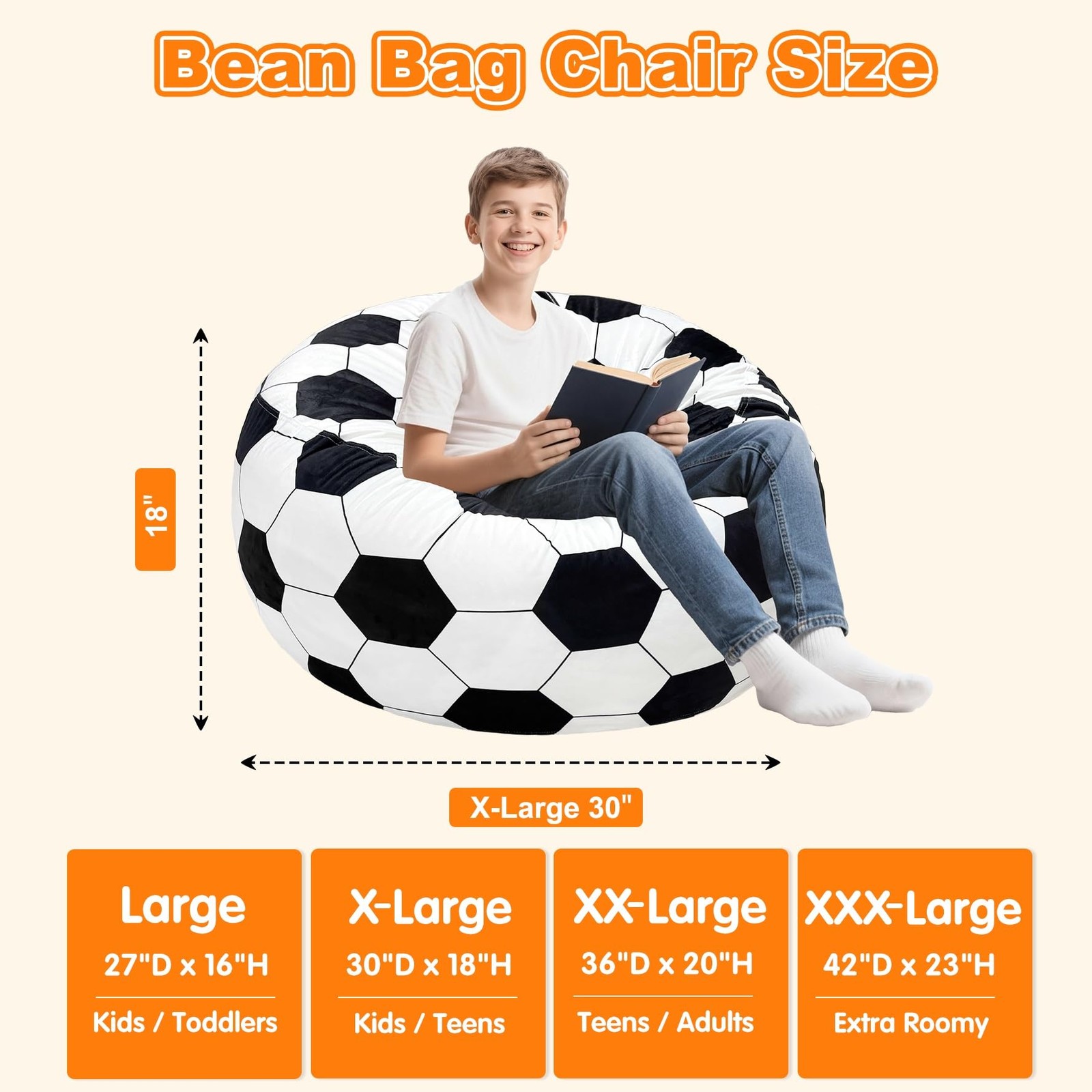 Lukeight Soccer Bean Bag Chair For Kids Teens Adults Memory Foam Filled Floor