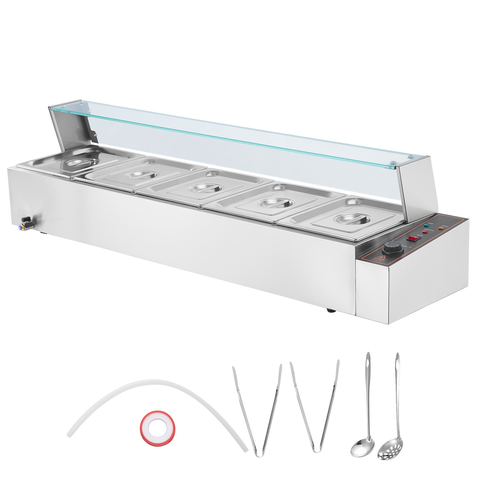 Uimoso Countertop Buffet Bain Marie with Glass Shield and 5 Food Pans